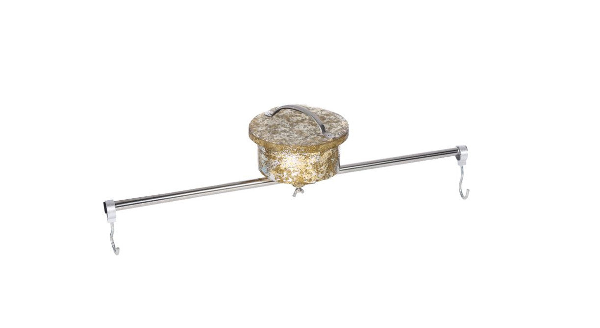 20-inch rotating rod with a gold-flecked central motor housing and two silver hanging hooks.