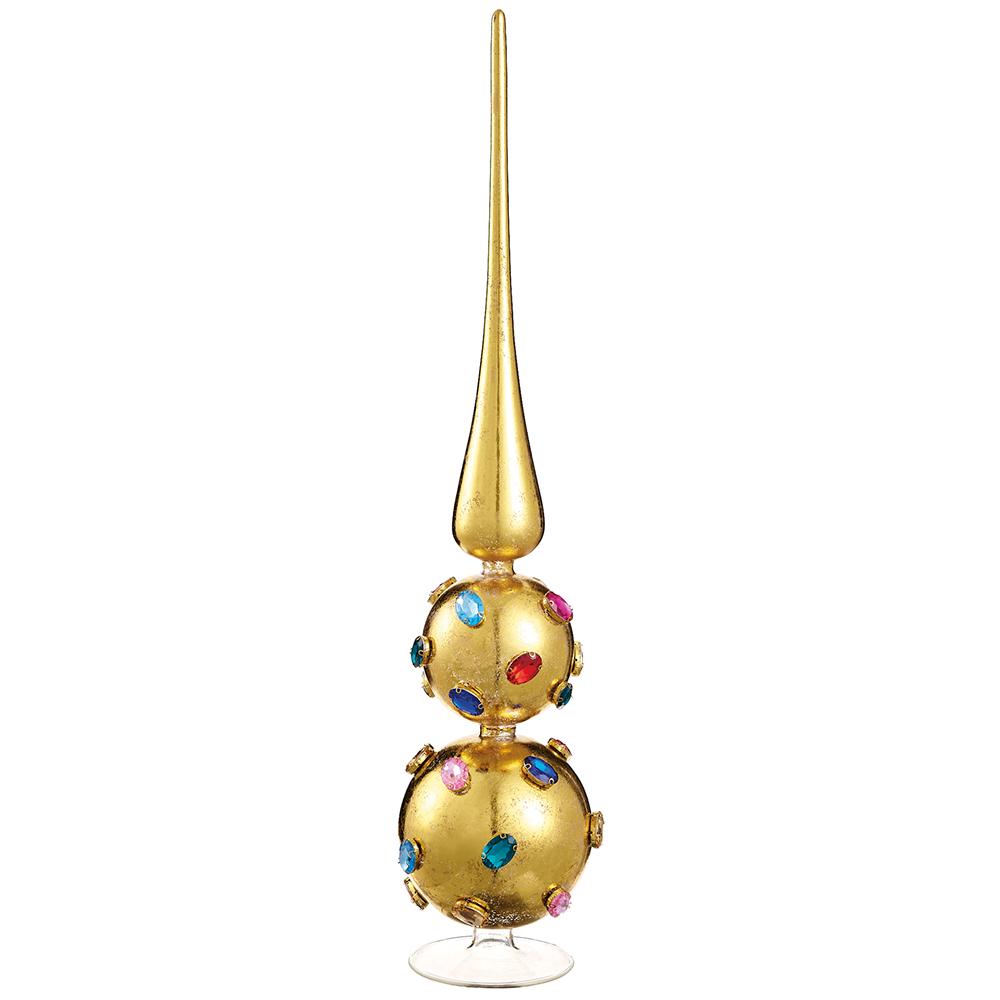 24.5-inch gold glass finial tabletop decoration with colorful rhinestone accents.