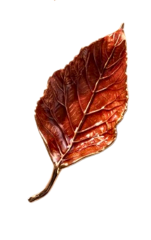 Autumn Allure Leaf Tray in reddish-brown enamel with metallic gold edges and textured veins.
