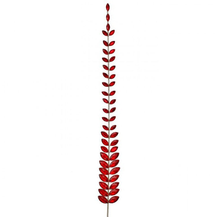 36 inch long jewel leaf stem with red faceted gems on a flexible silver wire.