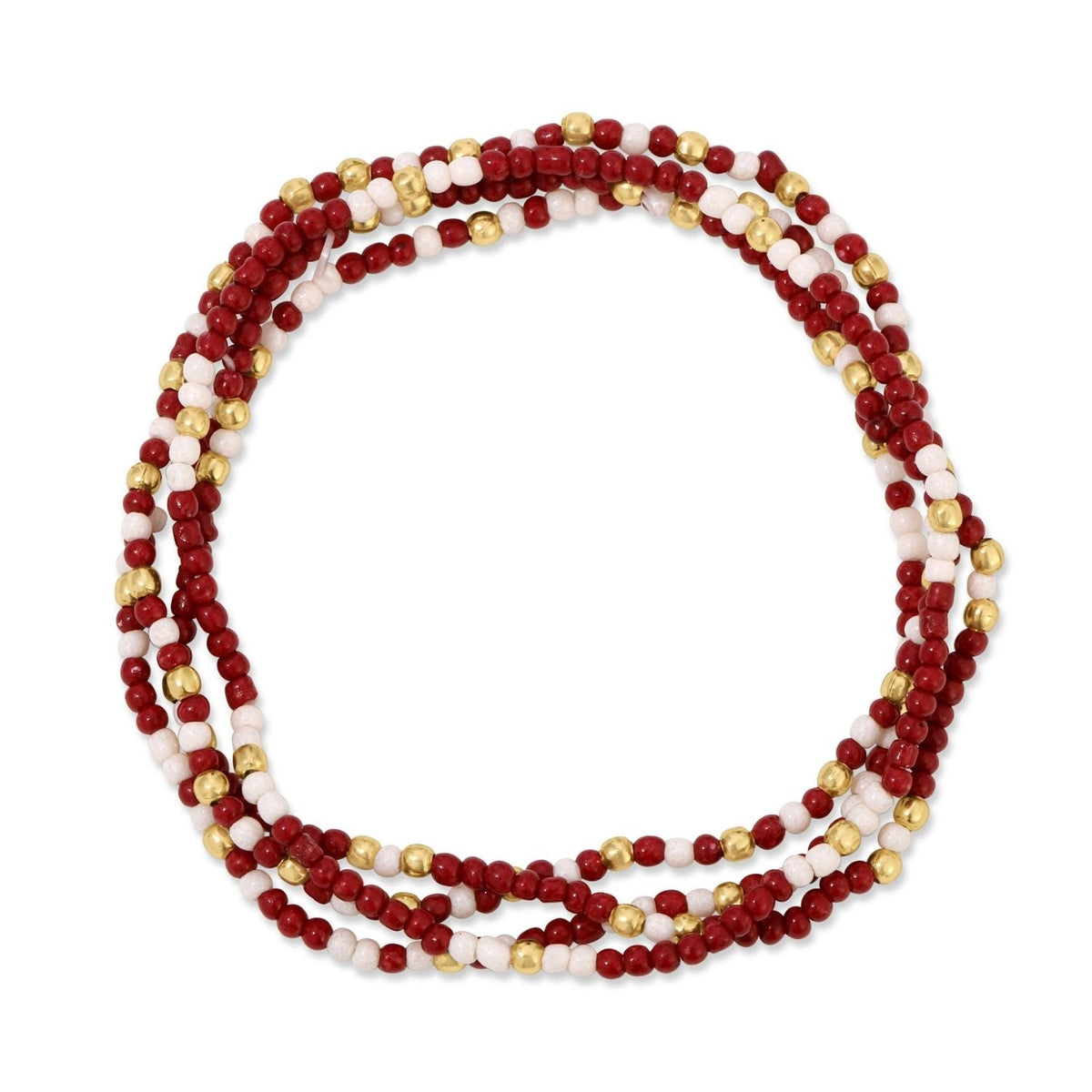 Gold-plated brass stretch bracelet featuring a continuous row of small gold seed beads.