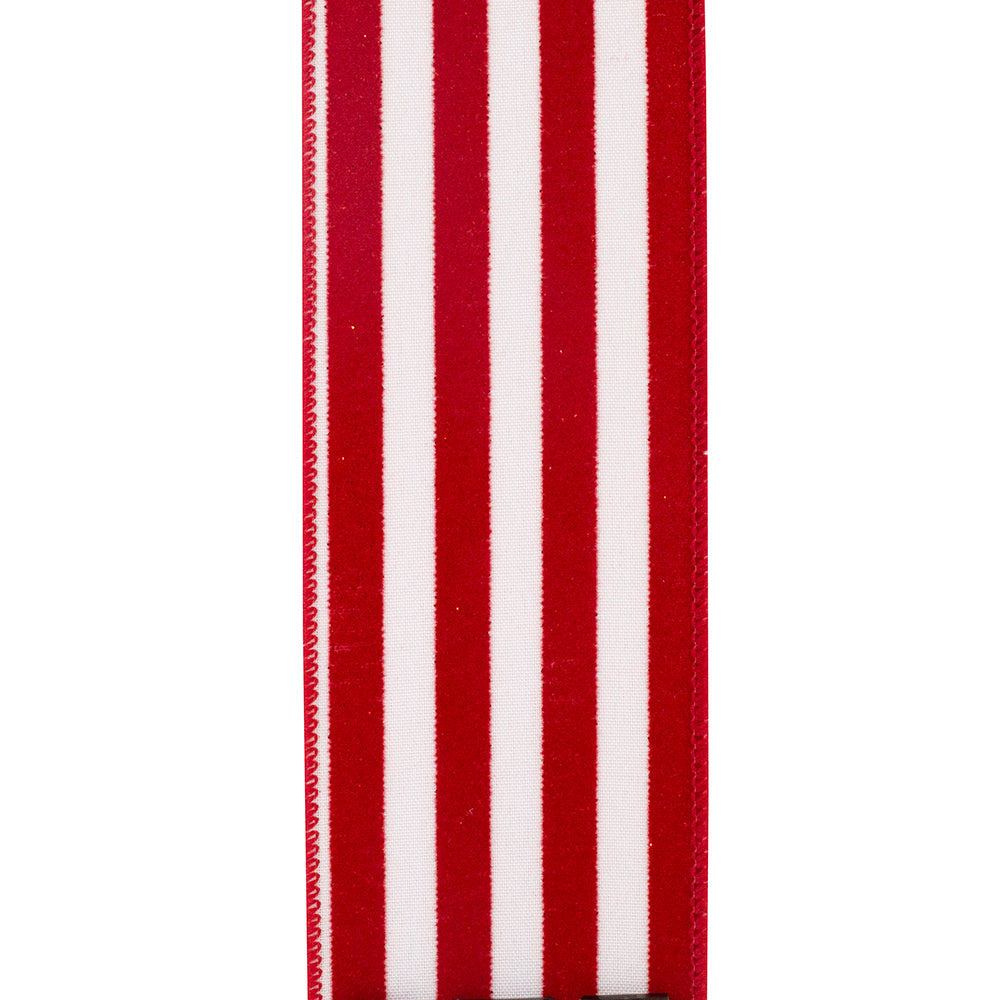 Striped Grande Velvet Sparkle Wired Edge Ribbon - Red/White