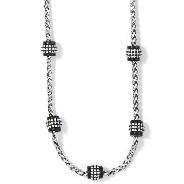 Meridian Petite Short Necklace in silver-plated chain with five black lacquer crystal-set beads.