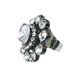 Bling flower stretch ring featuring clear rhinestones in a silver-tone floral setting.