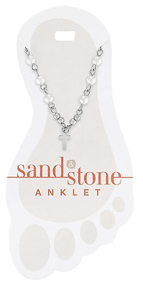 Silver Cross Dangle Sand & Stone anklet featuring a silver chain with dangling stone beads and an extender.