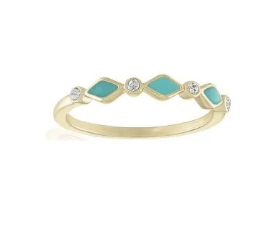 Infinity Turquoise Diamond Gold Layers Ring with alternating diamond and turquoise diamond shapes.