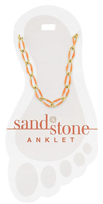 Gold Orange Enamel Link Chain Sand & Stone Anklet