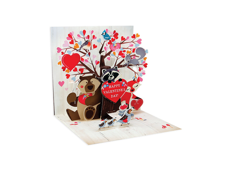 Woodland Valentine treasure card with white envelope featuring forest animal illustrations in full color.