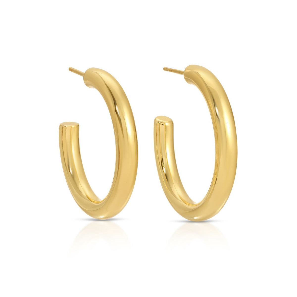 Brass hoop earrings with a simple circular silhouette.