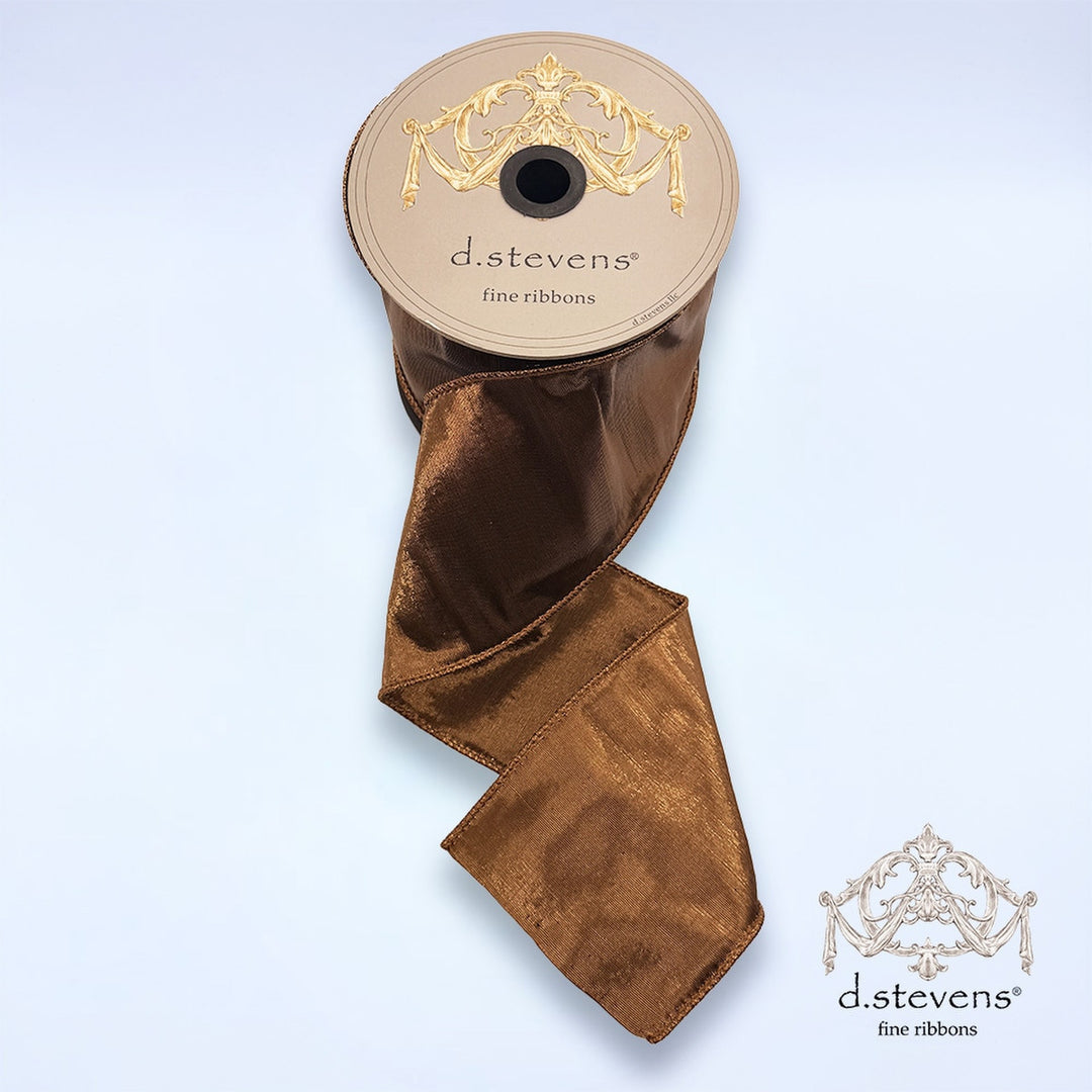 4 inch by 10 yard metallic bronze Dupion ribbon on a d.stevens spool.