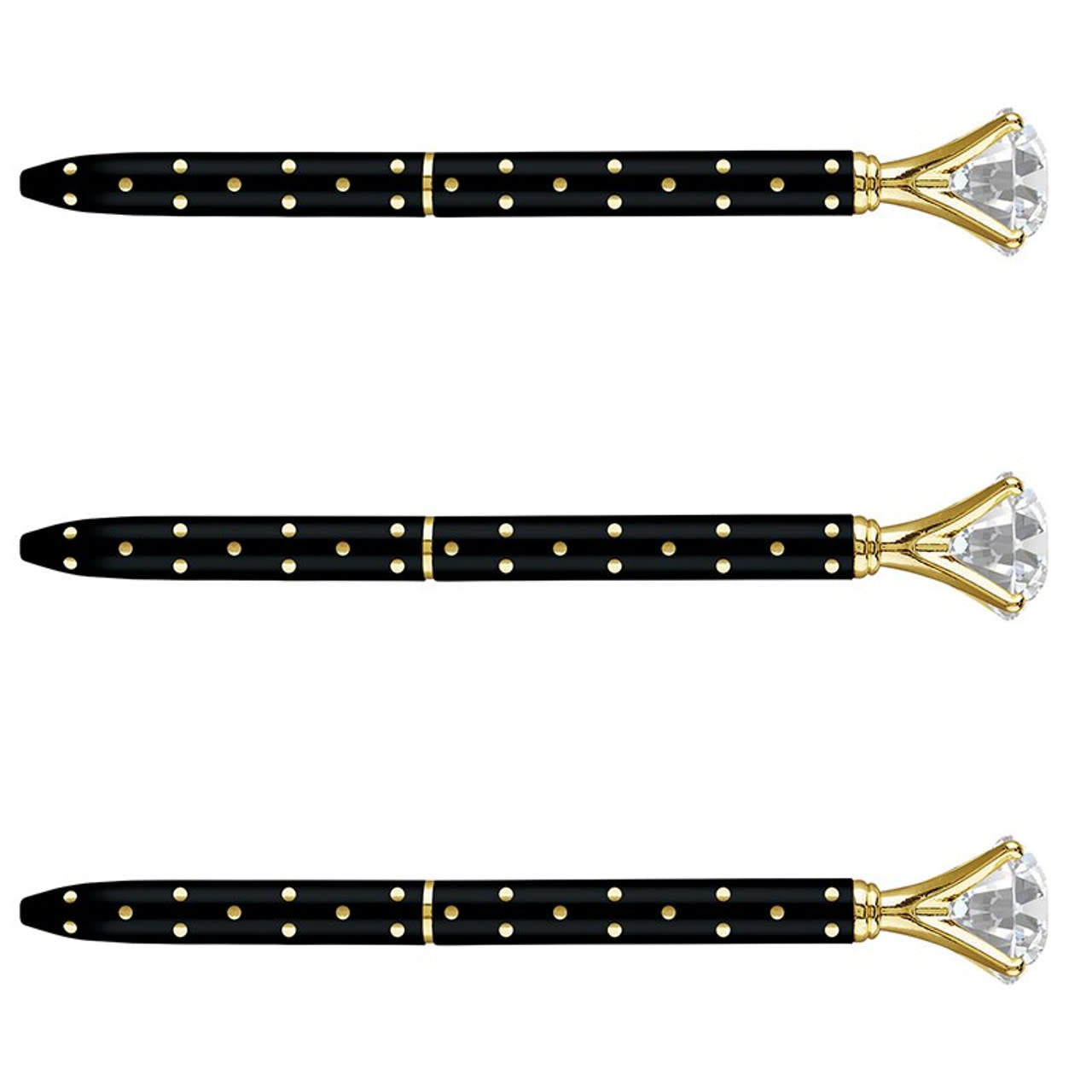 Black metal pen with gold polka dot pattern on barrel