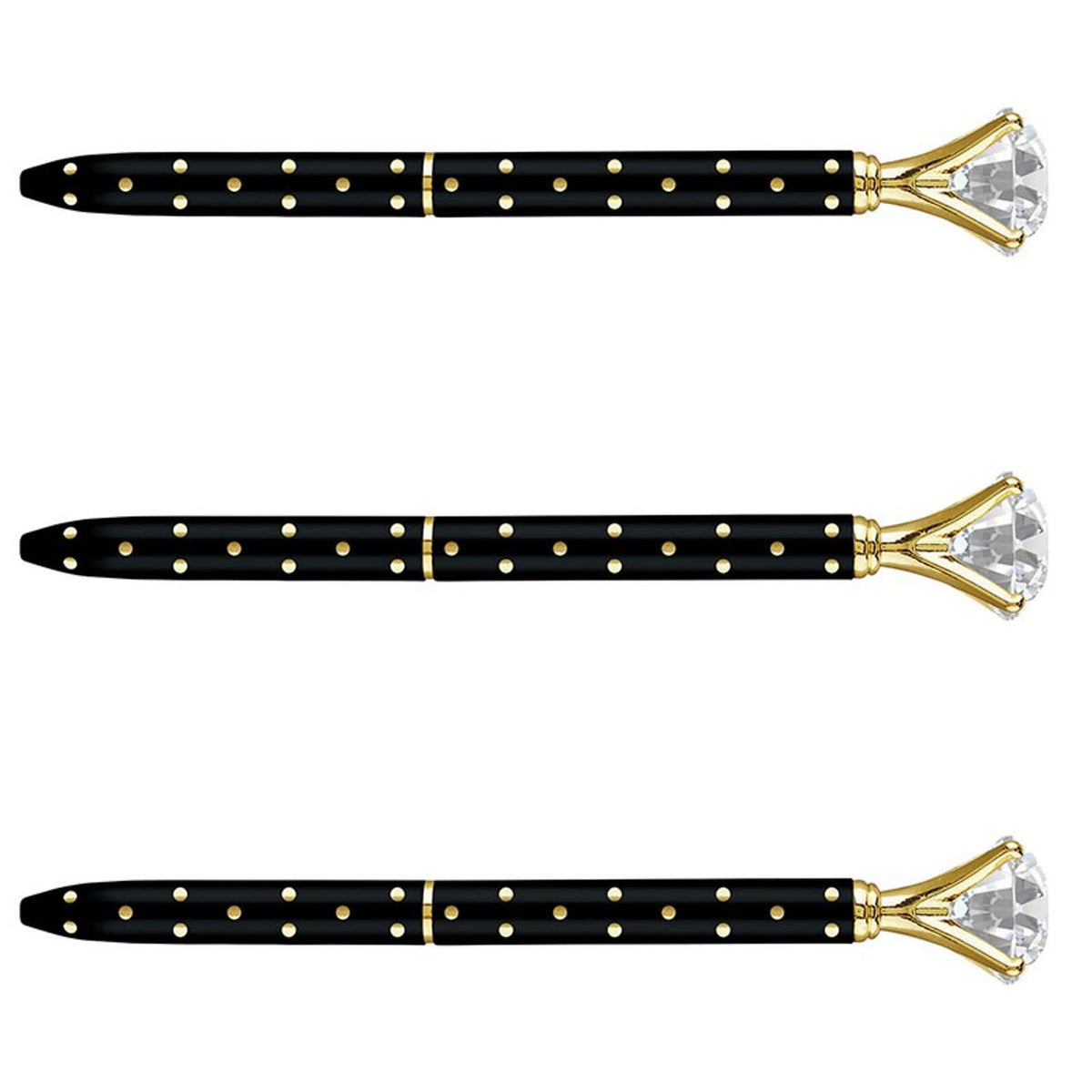 Black metal pen with gold polka dot pattern on barrel