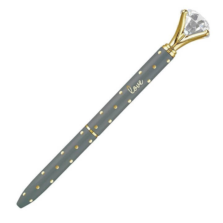 Grey metal pen with gold polka dot pattern
