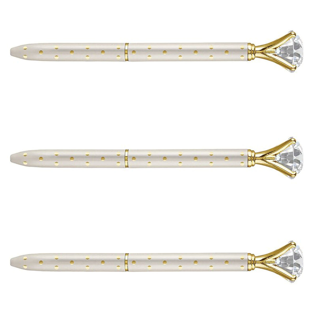 Refillable metal Gem pen in ivory with gold polka dot pattern