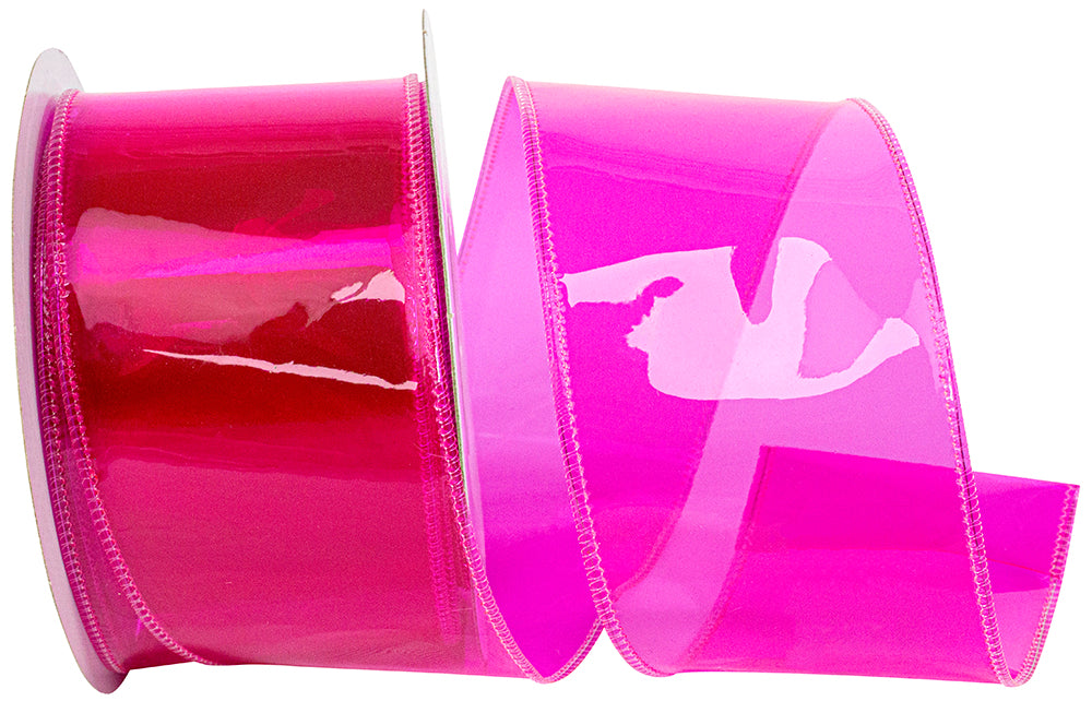 Fuchsia PVC vinyl ribbon with a wired edge measuring 2.5 inches wide.