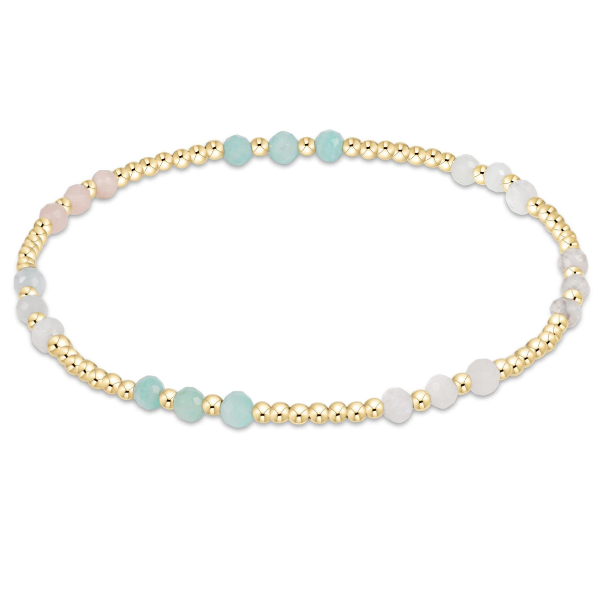 Gold-filled beaded bracelet with gemstone accents in a joy pattern