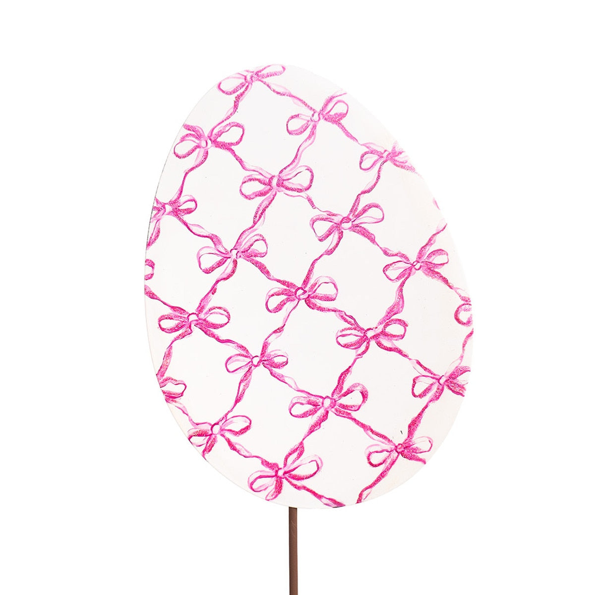 Bowtiful Egg stake with a large bow on top in light blue fabric.