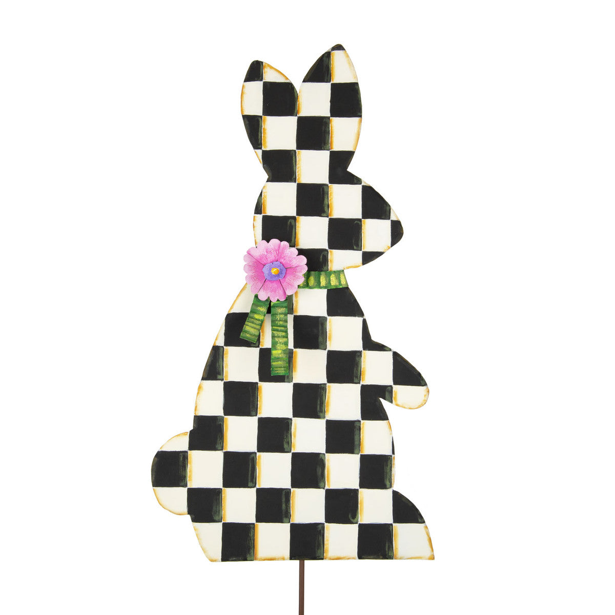 Elegant Rabbit Yard metal garden sculpture in matte black with a whimsical rabbit silhouette.