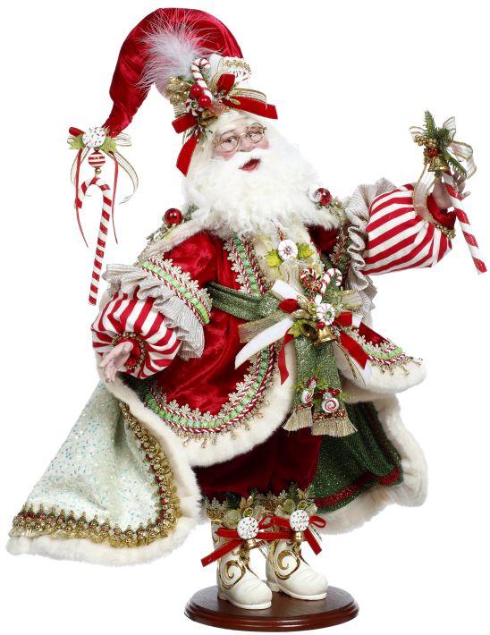 Candy Santa Claus doll with wool hair, faux fur coat trimmings, and polyester body.