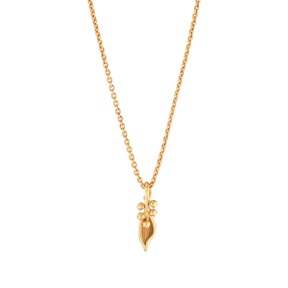 Meadow Walk Lily Charm Necklace in 18K gold plated brass on a delicate chain.