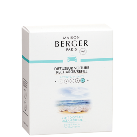 Maison Berger Paris car diffuser refill in Ocean Breeze scent, with intensity settings.