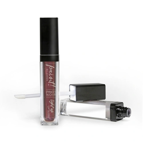 Wine by the Gloss light-up lip gloss in a clear tube with an illuminated wand.