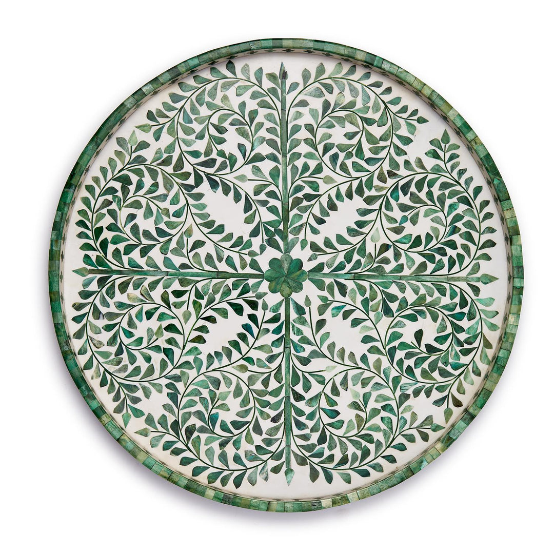 Inlaid Decorative Round Serving Tray - Green/White