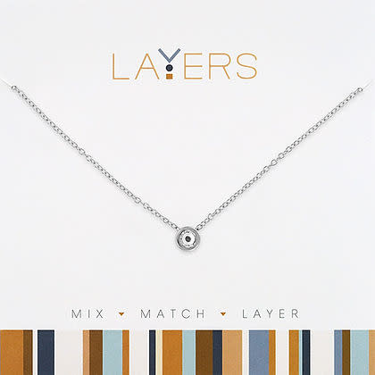 Silver Single Crystal Layers Necklace featuring a delicate chain and a round bezel-set crystal.