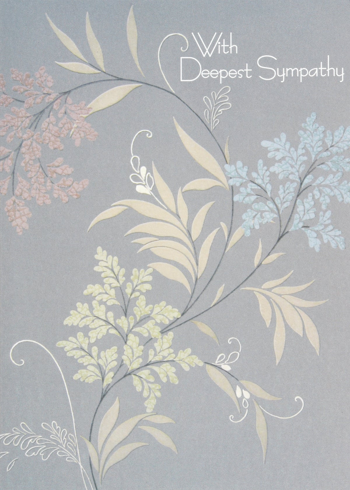 Gray card with floral pattern featuring delicate flower designs.