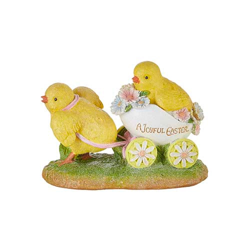 6.5-inch Easter chick figurine with yellow body, orange beak, and festive egg-patterned wings.