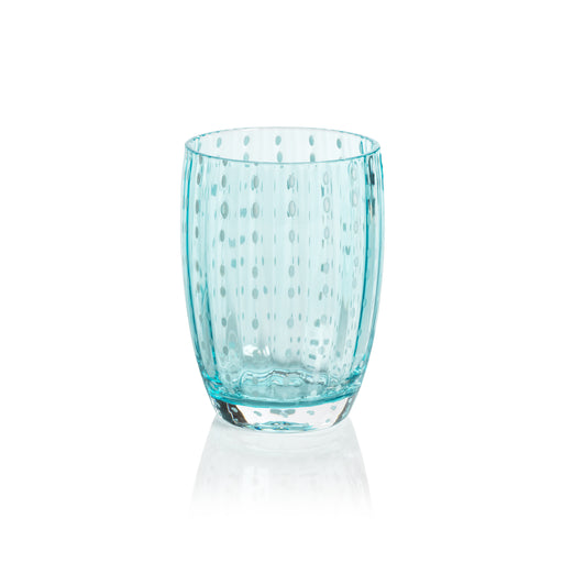 Aqua blue Portofino tumbler with white dot pattern on a neutral background.