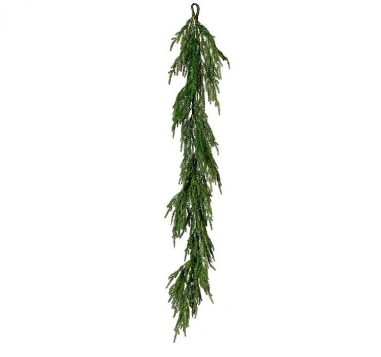 60-inch green Norfolk Pine artificial garland with natural foliage texture.