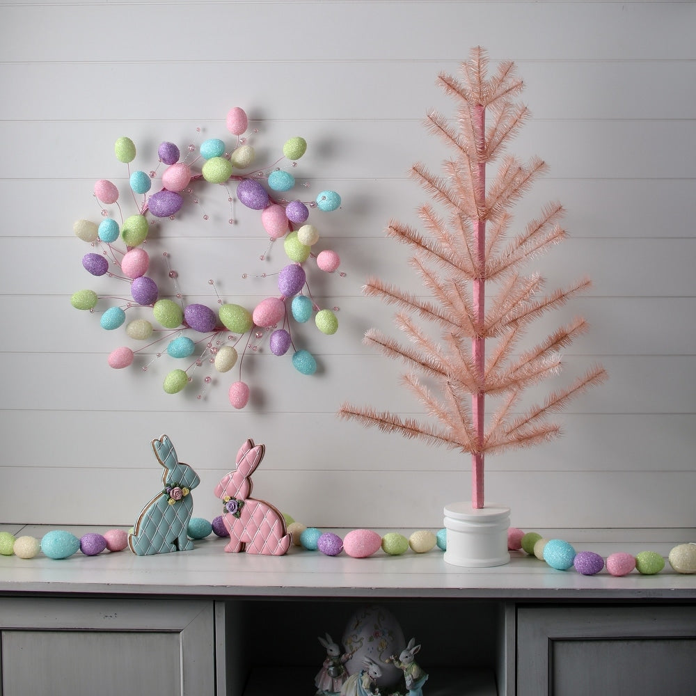 36-inch plastic spring feather tree with base in natural tones