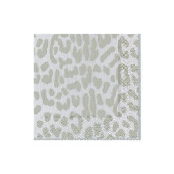 Square cocktail napkin with a light grey and white leopard print pattern.