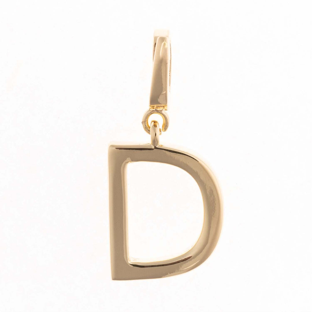 18k gold plated Tia Initial Charm in the letter D with a clasp for necklaces.