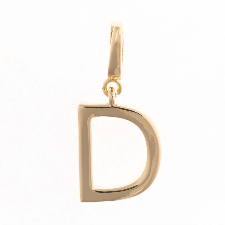 18k gold plated Tia Initial Charm in the letter D with a clasp for necklaces.
