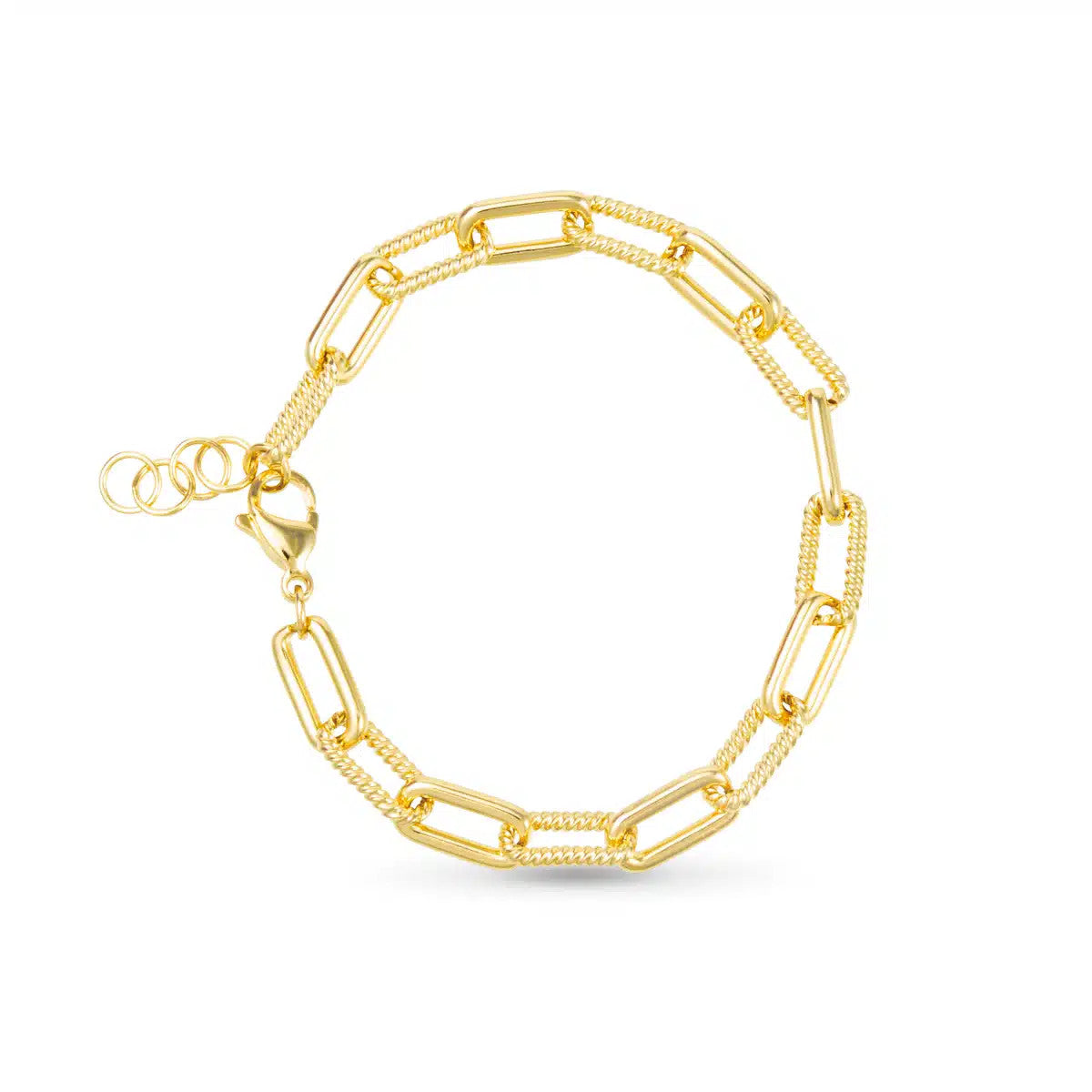 Pippa Bracelet in gold featuring alternating smooth and textured paperclip links with a lobster clasp