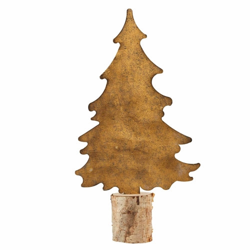 Metal birch tree-sitter decor featuring a realistic birch trunk base with green foliage.