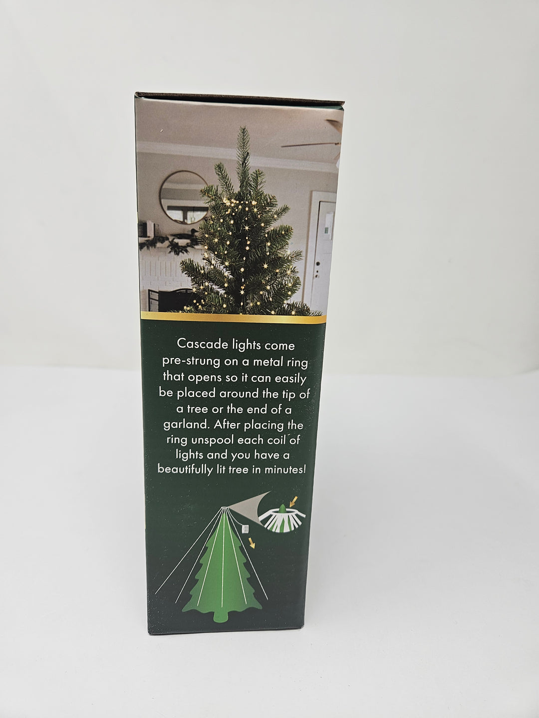 Diamond Cascade Lights Warm White Twinkle (8foot) - Green Wire