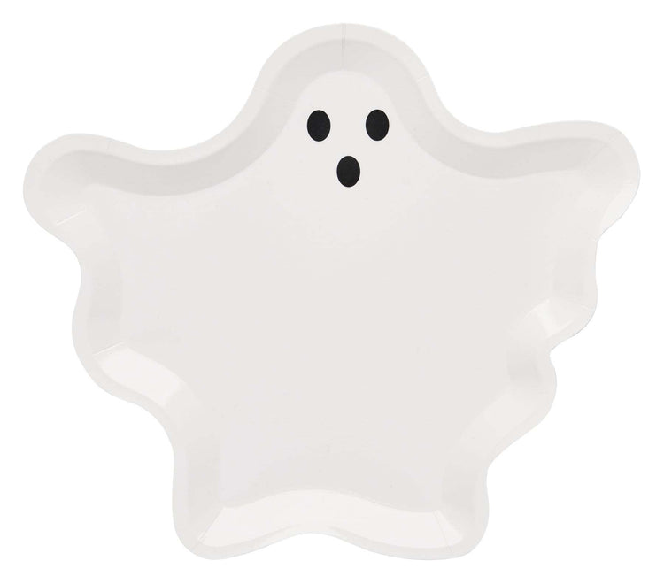 White paper die-cut salad plate featuring a black ghost silhouette.