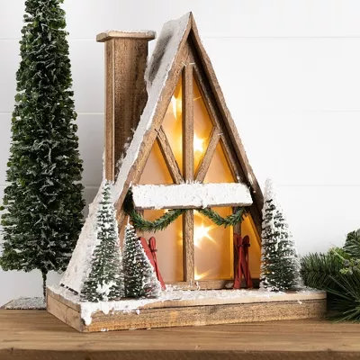 Lighted Ski Lodge Wood