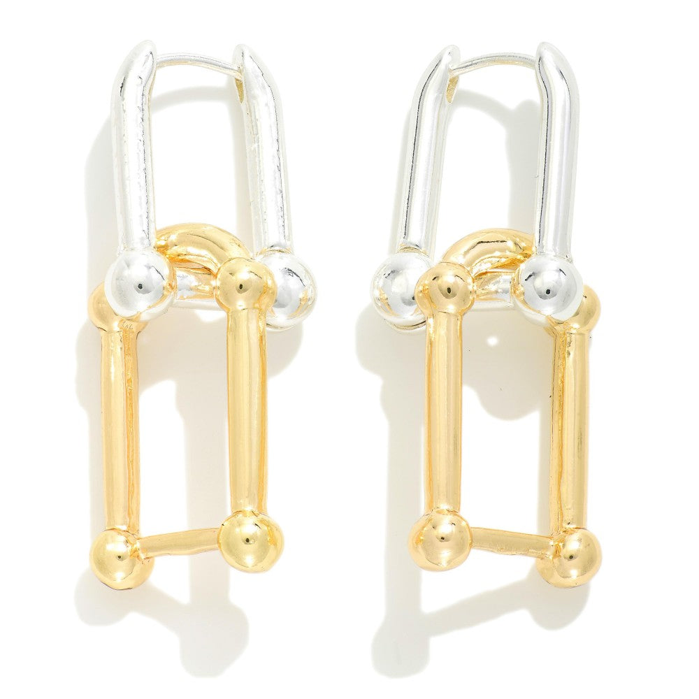 Linked Metal U Chain Hinged Hoop Earrings