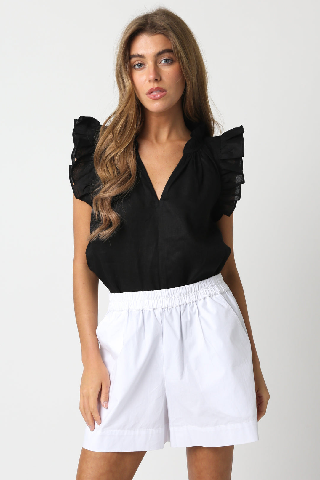 Heidi Linen Ruffle Blouse