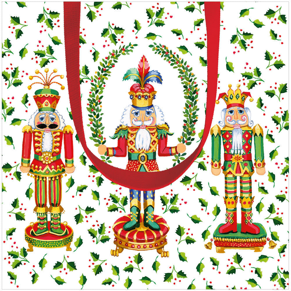 Small white gift bag with nutcracker Christmas print and strong handles