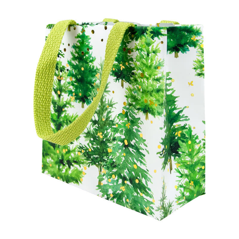 Small white gift bag with Christmas print and strong handles