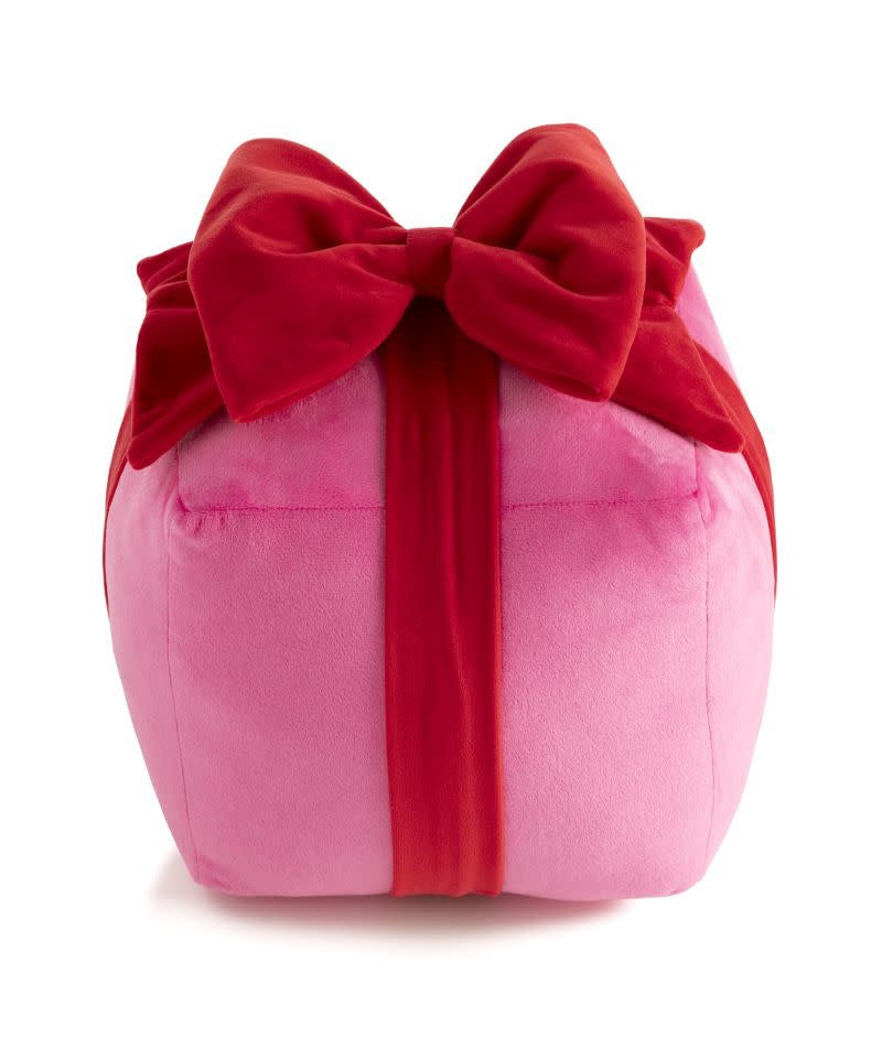 Pink medium square pillow inside a gift box