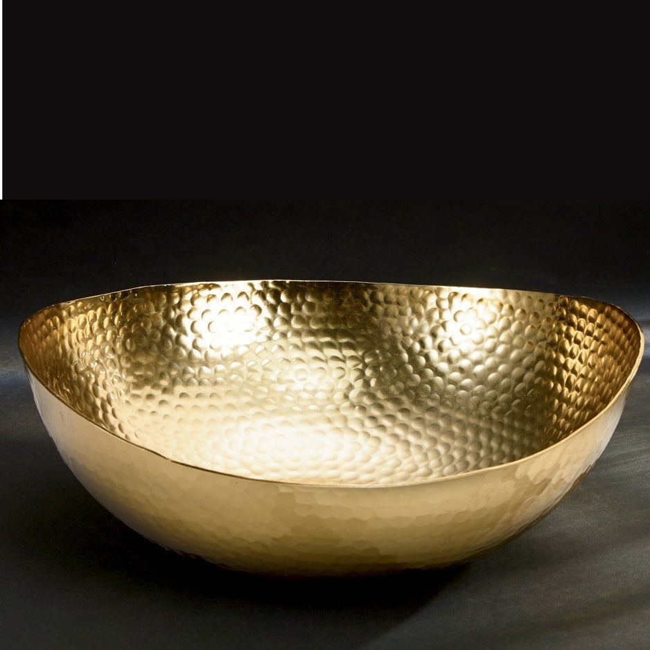 Hammered aluminum gilded bowl with a metallic finish