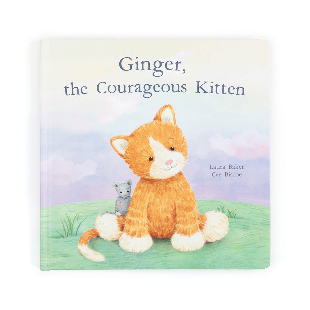 Paper board book titled Ginger the Courageous Kitten featuring a kitten illustration on cover