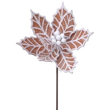 Gingerbread Poinsettia Stem with red blooms and gingerbread accents on a 24-inch stem.