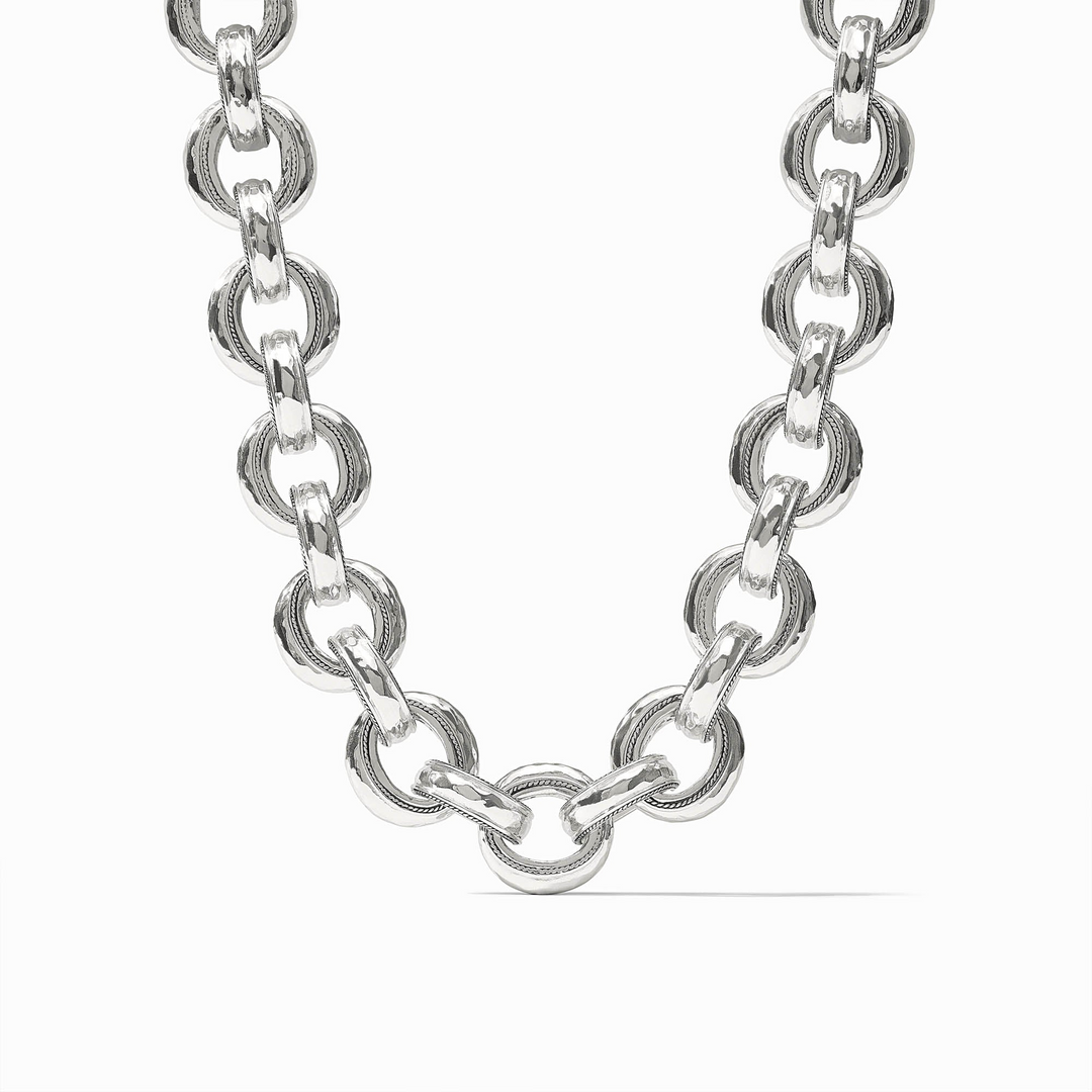 Cannes Demi Link Necklace in silver featuring alternating polished and textured round links.